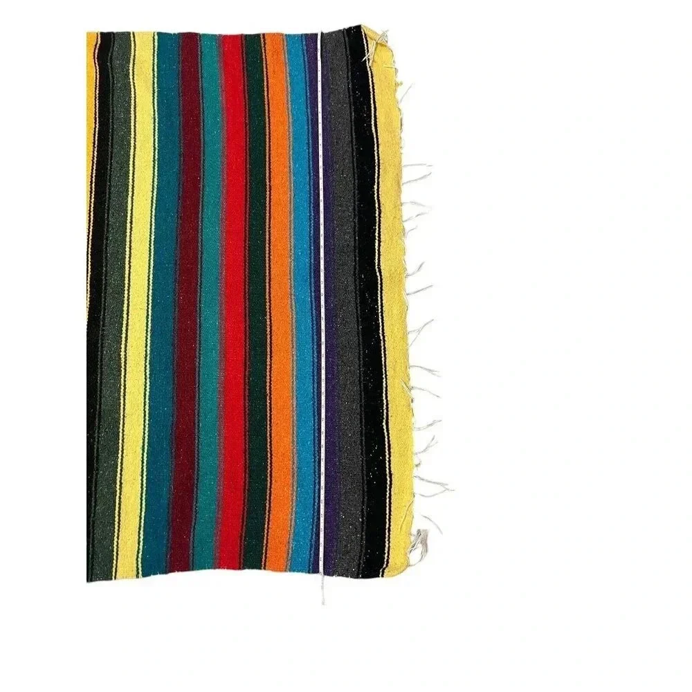 VTG Southwest Tapestry Woven Blanket Church Town Birds Pueblo Mexico Color Block